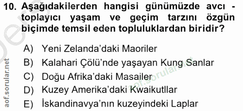 10. soru: Aşağıdakilerden hangisi günümüzde avcı - toplayıcı yaşam ve geçim tarzını özgün biçimde temsil eden topluluklardan bi…
