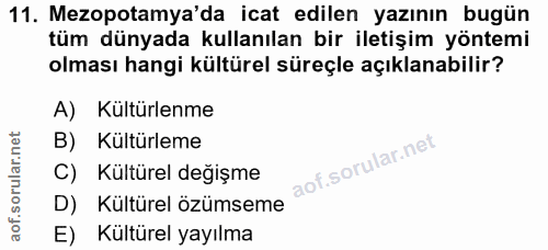 11. soru: Mezopotamya'da icat edilen yazının bugün tüm dünyada kullanılan bir iletişim yöntemi olması hangi kültürel süreçle aç…