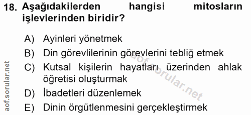 18. soru: Aşağıdakilerden hangisi mitosların işlevlerinden biridir? A) Ayinleri yönetmek B) Din görevlilerinin görevlerini tebl…