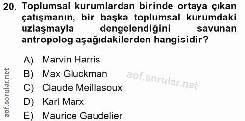 20. soru: Toplumsal kurumlardan birinde ortaya çıkan çatışmanın, bir başka toplumsal kurumdaki uzlaşmayla dengelendiğini savuna…