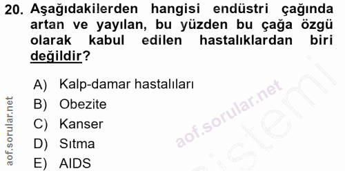 20. soru: Aşağıdakilerden hangisi endüstri çağında artan ve yayılan, bu yüzden bu çağa özgü olarak kabul edilen hastalıklardan…