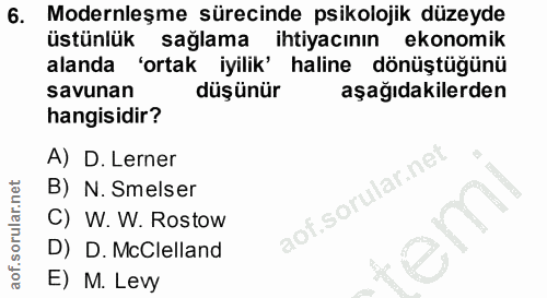 6. soru: Modernleşme sürecinde psikolojik düzeyde üstünlük sağlama ihtiyacının ekonomik alanda 'ortak iyilik' haline dönüştüğü…