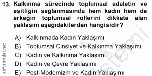 13. soru: Kalkınma sürecinde toplumsal adaletin ve eşitliğin sağlanmasında hem kadın hem de erkeğin toplumsal rollerini dikkate…