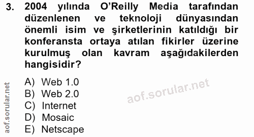 3. soru: 2004 yılında O'Reilly Media tarafından düzenlenen ve teknoloji dünyasından önemli isim ve şirketlerinin katıldığı bir…
