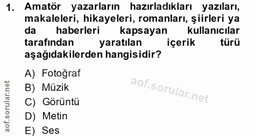 1. soru: Amatör yazarların hazırladıkları yazıları, makaleleri, hikayeleri, romanları, şiirleri ya da haberleri kapsayan kulla…