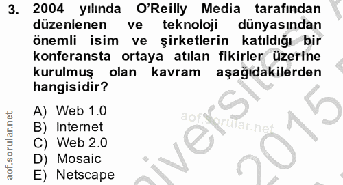 3. soru: 2004 yılında O'Reilly Media tarafindan düzenlenen ve teknoloji dünyasından önemli isim ve şirketlerin katıldığı bir k…
