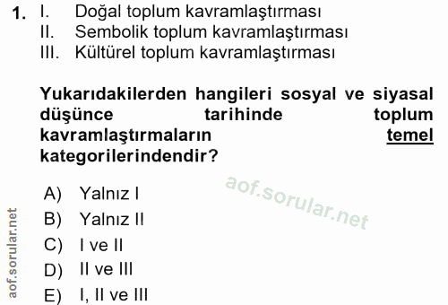 1. soru: l. Doğal toplum kavramlaştırması Il. Sembolik toplum kavramlaştırması IlI. Kültürel toplum kavramlaştırması Yukarıdak…