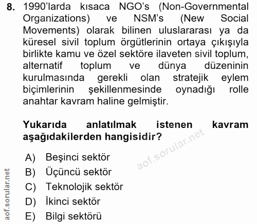 8. soru: 1990'larda kısaca NGO's (Non-Governmental Organizations) ve NSM's (New Social Movements) olarak bilinen uluslararası…