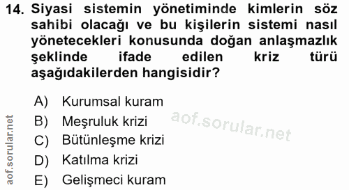 14. soru: Siyasi sistemin yönetiminde kimlerin söz sahibi olacağı ve bu kişilerin sistemi nasıl yönetecekleri konusunda doğan a…