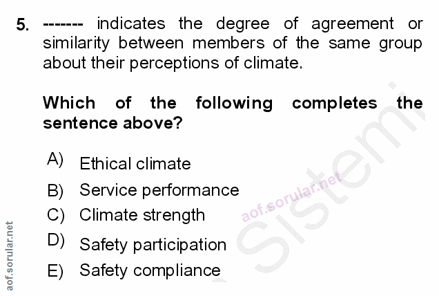 5. soru: indicates the degree of agreement or similarity between members of the same group about their perceptions of climate.…