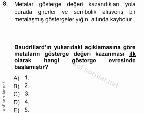 8. soru: Metalar gösterge değeri kazandıkları yola burada girerler ve sembolik alışveriş bir metalaşmış göstergeler yığını alt…