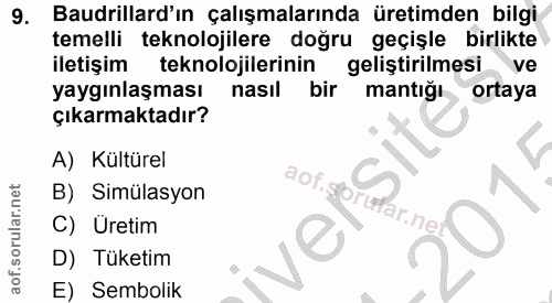 9. soru: Baudrillard'ın çalışmalarında üretimden bilgi temelli teknolojilere doğru geçişle birlikte iletişim teknolojilerinin…