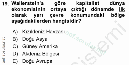 19. soru: Wallerstein'a göre kapitalist dünya ekonomisinin ortaya çıktığı dönemde ilk olarak yarı çevre konumundaki bölge aşağı…