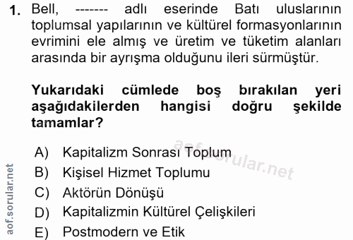 1. soru: Bell, adlı eserinde Batı uluslarının toplumsal yapılarının ve kültürel formasyonlarının evrimini ele almış ve üretim…