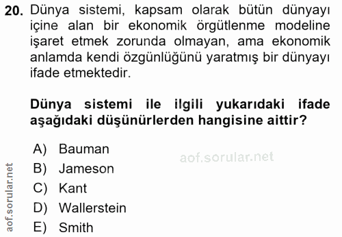 20. soru: Dünya sistemi, kapsam olarak bütün dünyayı içine alan bir ekonomik orgütlenme modeline işaret etmek zorunda olmayan,…