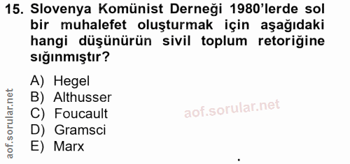 15. soru: Slovenya Komünist Derneği 1980'lerde sol bir muhalefet oluşturmak için aşağıdaki hangi düşünürün sivil toplum retoriğ…