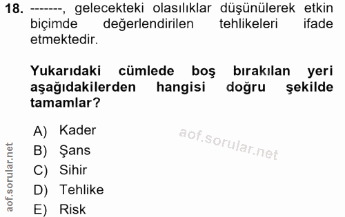 18. soru: —-, gelecekteki olasılıklar düşünülerek etkin biçimde değerlendirilen tehlikeleri ifade etmektedir. Yukarıdaki cümled…