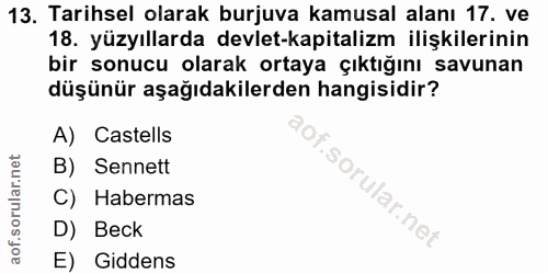 13. soru: Tarihsel olarak burjuva kamusal alanı 17. ve 18. yüzyıllarda devlet-kapitalizm ilişkilerinin bir sonucu olarak ortaya…