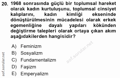 20. soru: 1968 sonrasında güçlü bir toplumsal hareket olarak kadın kurtuluşunu, toplumsal cinsiyet kalıplarını, kadın kimliği e…