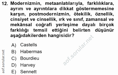12. soru: Modernimin, metanlatılarıyla, farklılıklara, ayrım ve ayrıntılara dikkat göstermemesine karşın, postmodernizmin, ötek…