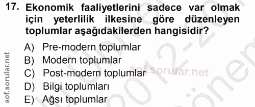 17. soru: Ekonomik faaliyetlerini sadece var olmak için yeterlilik ilkesine göre düzenleyen toplumlar aşağıdakilerden hangisidi…