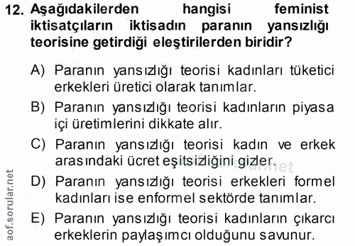 12. soru: Aşağıdakilerden hangisi feminist iktisatçıların iktisadın paranın yansızlığı teorisine getirdiği eleştirilerden birid…