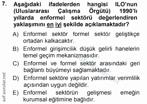7. soru: Aşağıdaki ifadelerden hangisi ILO'nun (Uluslararası Çalışma Örgütü) 1990'lı yıllarda enformel sektörü değerlendiren y…