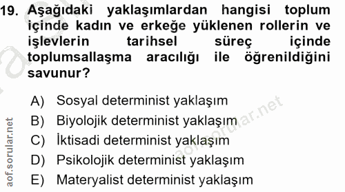 19. soru: Aşağıdaki yaklaşımlardan hangisi toplum içinde kadın ve erkeğe yüklenen rollerin ve işlevlerin tarihsel süreç içinde…