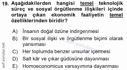 19. soru: Aşağıdakilerden hangisi temel teknolojik süreç ve sosyal örgütlenme ilişkileri içinde ortaya çıkan ekonomik faaliyeti…