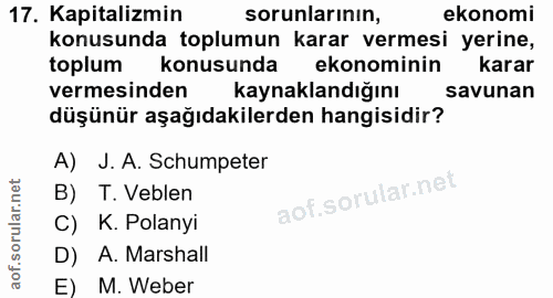 17. soru: Kapitalizmin sorunlarının, ekonomi konusunda toplumun karar vermesi yerine, toplum konusunda ekonominin karar vermesi…
