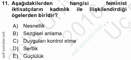 11. soru: Aşağıdakilerden hangisi feminist iktisatçıların kadınlık ile ilişkilendirdiği ögelerden biridir? A) Nesnellik B) Sezg…