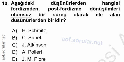 10. soru: Aşağıdaki düşünürlerden hangisi fordizmden, post-fordizme dönüşümleri olumsuz bir süreç olarak ele alan düşünürlerden…