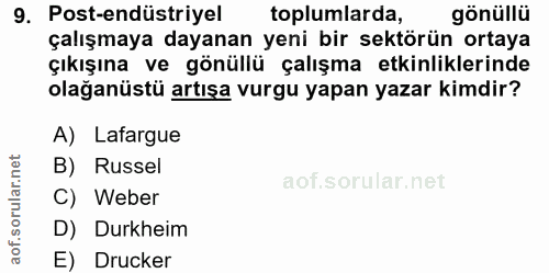 9. soru: Post-endüstriyel toplumlarda, gönüllü çalışmaya dayanan yeni bir sektörün ortaya çıkışına ve gönüllü çalışma etkinlik…