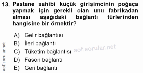 13. soru: Pastane sahibi küçük girişimcinin poğaça yapmak için gerekli olan unu fabrikadan alması aşağıdaki bağlantı türlerinde…