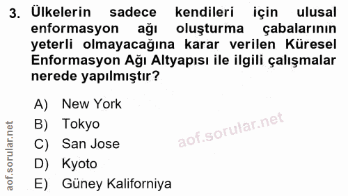 3. soru: Ulkelerin sadece kendileri için ulusal enformasyon ağı oluşturma çabalarının yeterli olmayacağına karar verilen Küres…