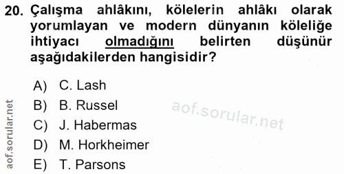 20. soru: Çalışma ahlâkını, kölelerin ahlâkı olarak yorumlayan ve modern dünyanın köleliğe ihtiyacı olmadığını belirten düşünür…