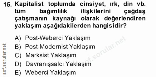 15. soru: Kapitalist toplumda cinsiyet, irk, din vb. tüm bağımlılık ilişkilerini çağdaş çatışmanın kaynağı olarak değerlendiren…