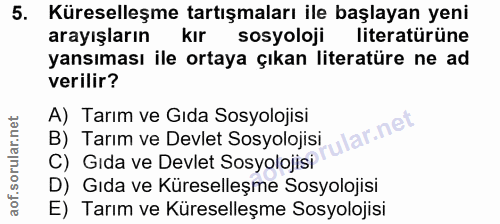 5. soru: Küreselleşme tartışmaları ile başlayan yeni arayışların Kır sosyoloji literatürüne yansıması ile ortaya çıkan literat…