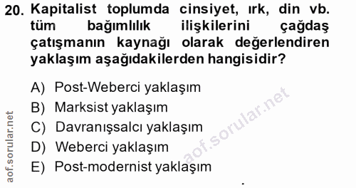 20. soru: Kapitalist toplumda cinsiyet, irk, din vb. tüm bağımlılık ilişkilerini çağdaş çatışmanın kaynağı olarak değerlendiren…