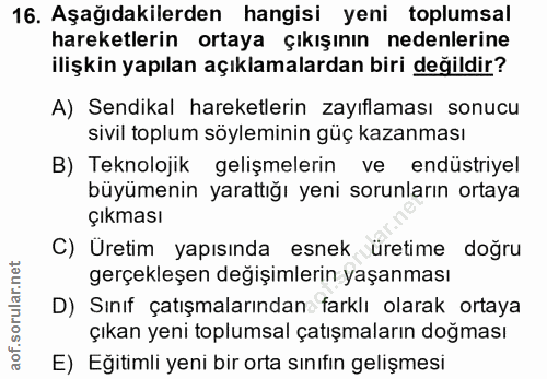 16. soru: Aşağıdakilerden hangisi yeni toplumsal hareketlerin ortaya çıkışının nedenlerine ilişkin yapılan açıklamalardan biri…