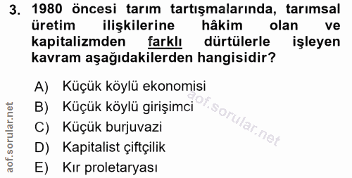 3. soru: 1980 öncesi tarım tartışmalarında, tarımsal üretim ilişkilerine hâkim olan ve kapitalizmden farklı dürtülerle işleyen…