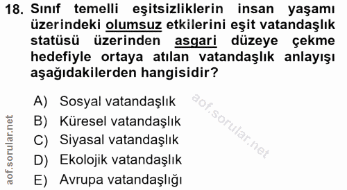 18. soru: Sınıf temelli eşitsizliklerin insan yaşamı üzerindeki olumsuz etkilerini eşit vatandaşlık statüsü üzerinden asgari dü…