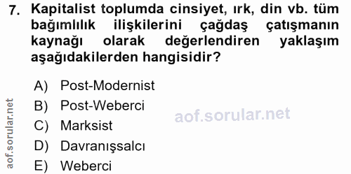 7. soru: Kapitalist toplumda cinsiyet, ırk, din vb. tüm bağımlılık ilişkilerini sagdas çatışmanın kaynağı olarak değerlendiren…
