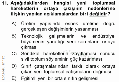 11. soru: Aşağıdakilerden hangisi yeni toplumsal hareketlerin ortaya çıkışının nedenlerine ilişkin yapılan açıklamalardan biri…