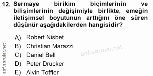 12. soru: Sermaye birikim biçimlerinin ve bilişimlerinin değişimiyle birlikte, emeğin iletişimsel boyutunun arttığını öne süren…