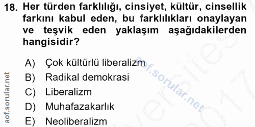 18. soru: Her türden farklılığı, cinsiyet, kültür, cinsellik farkını kabul eden, bu farklılıkları onaylayan ve teşvik eden yakl…