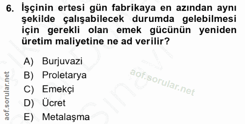 6. soru: İşçinin ertesi gün fabrikaya en azından aynı şekilde çalışabilecek durumda gelebilmesi için gerekli olan emek gücünün…