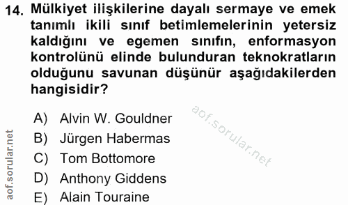 14. soru: Mülkiyet ilişkilerine dayalı sermaye ve emek tanımlı ikili sınıf betimlemelerinin yetersiz kaldığını ve egemen sınıfı…