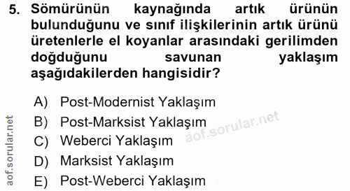 5. soru: Sömürünün kaynağında artık ürünün bulunduğunu ve sınıf ilişkilerinin artık ürünü üretenlerle el koyanlar arasındaki g…