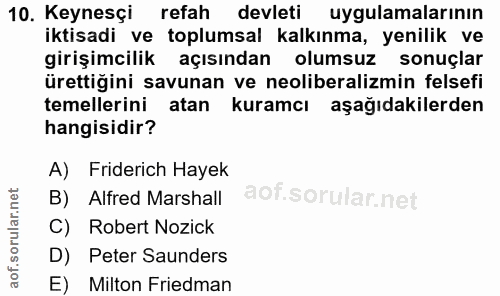 10. soru: Keynesçi refah devleti uygulamalarının iktisadi ve toplumsal kalkınma, yenilik ve girişimcilik açısından olumsuz sonu…